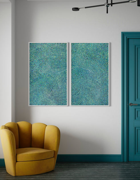 White Scales Diptych | Framed Giclee Print on Canvas